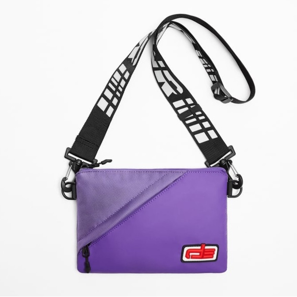 Purple Crossbody Shoulder Bag with Logo Patch